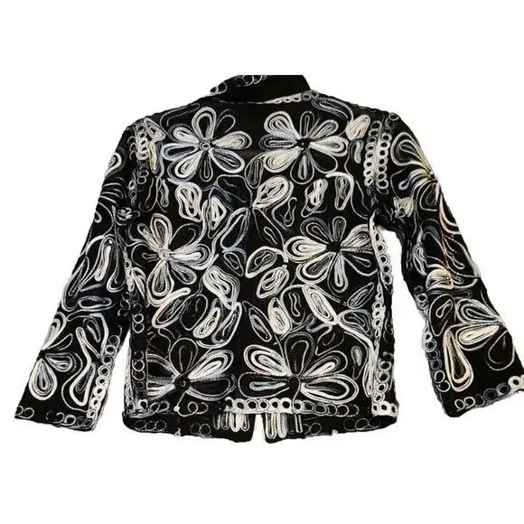 CS Casual Studio Women's Embroidered Floral Black Stretch Zip Jacket Size Sz‎ S - Picture 2 of 8